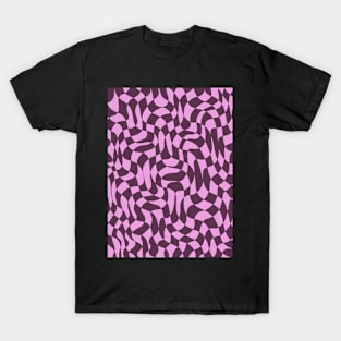 Dark Purple and Pink Distorted Warped Checkerboard Pattern IV T-Shirt